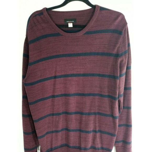 Structure Vintage Mens Long Sleeve  Slim‎ Fit Sweter Shirt Burgundy Size Large - Picture 3 of 12